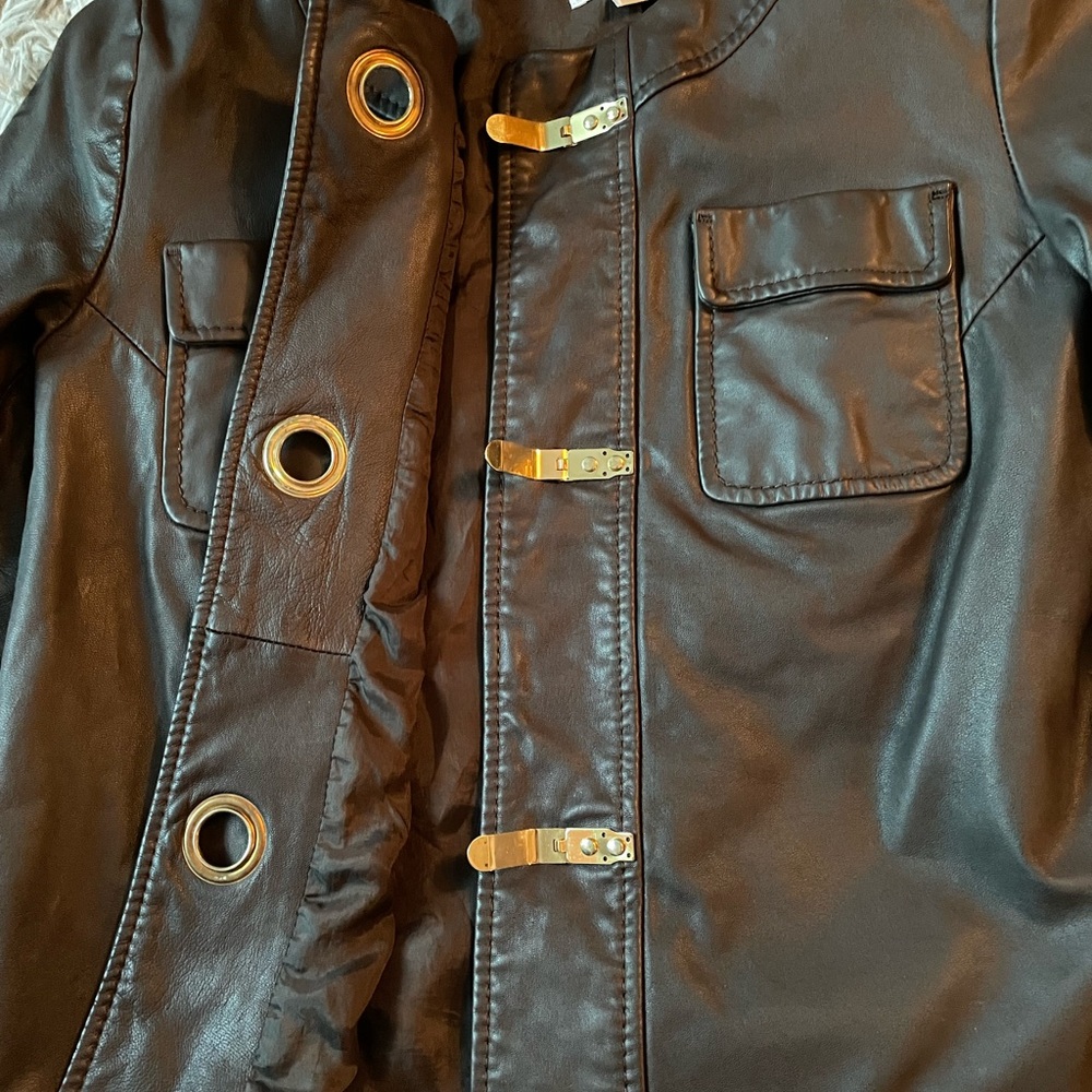 Michael Kors Black Leather Jacket with Gold Details